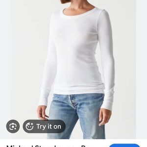 Michael Stars Supima Raw Edge long Sleeve Tee. White. OS